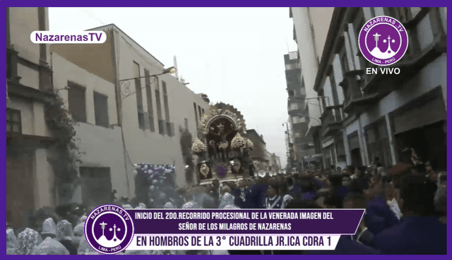 El Señor de los Milagros recorre las principales calles de Lima este 18 de octubre. Foto: Nazarenas TV   