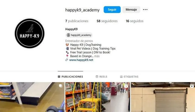El perfil de Happy K9 Academy en Instagram. El perfil de Happy K9 Academy en Instagram.