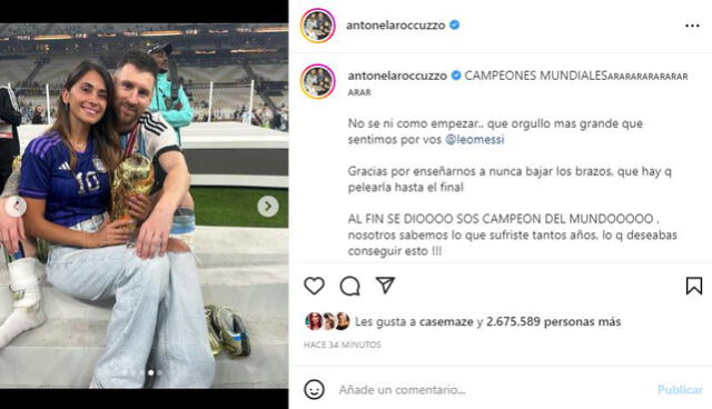 Antonela Roccuzzo dedica mensaje a Messi. Foto: captura/Instagram