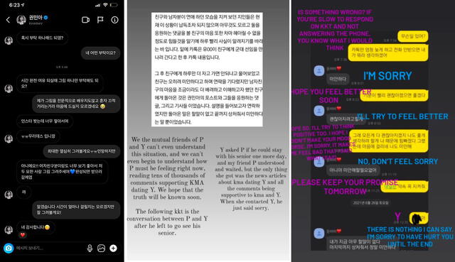 Captura de chat de Mina. Traducciones del post de Pann + chat del novio con la internauta B. Foto: Pann vía Twitter