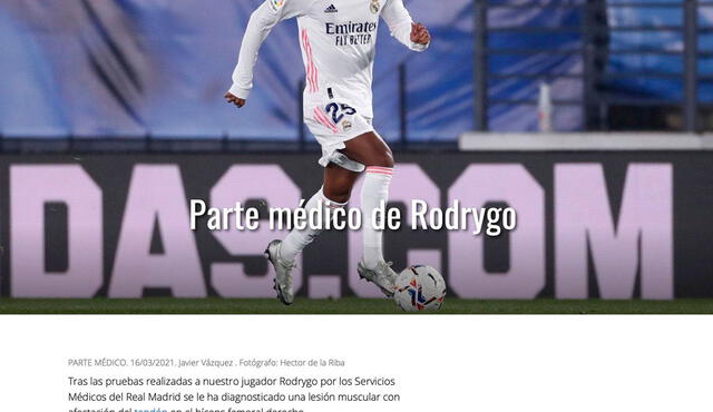 El supuesto parte médico anunciaba la lesión de Rodrygo. Foto: Real Madrid
