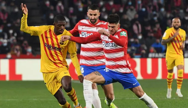 Los azulgranas se miden ante los canarios en el estadio Los Cármenes. Foto: EFE