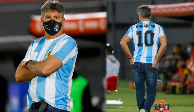 Renato Gaúcho realizó un sentido homenaje a Diego Armando Maradona. Foto: Conmebol Libertadores