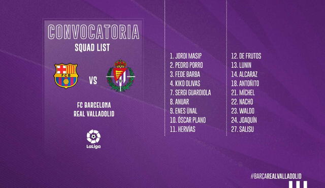 Barcelona vs Valladolid: jugadores blanquivioletas concentrados.