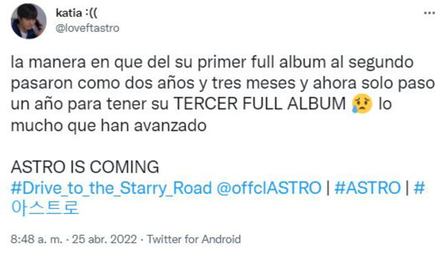 Fandom de ASTRO (Aroha) reacciona a las buenas nuevas. Foto: Twitter