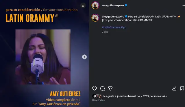 Amy Gutiérrez postula a los Latin Grammy 2026.