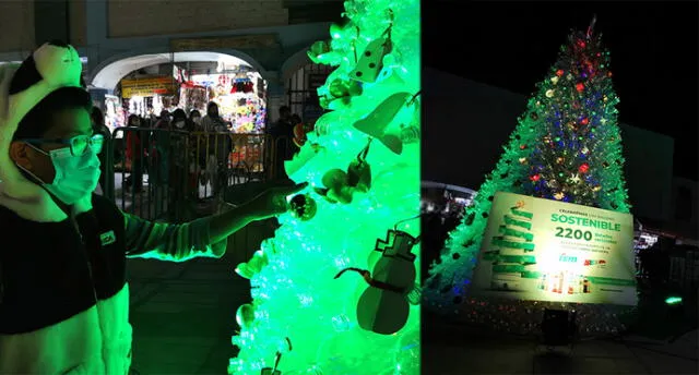 Anoche se hizo el encendido del árbol en medio de una breve ceremonia. Foto: Municipalidad de Arequipa.