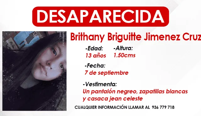 La menor desapareció el 7 de septiembre en Chaclacayo.