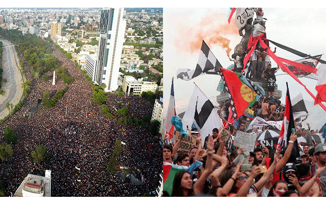 La convocatoria ya supera el millón de personas en Plaza Italia y los alrededores de Santiago. Fotos: EFE.