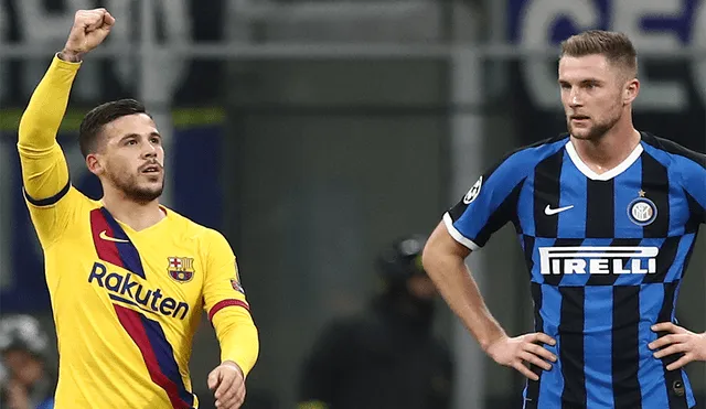 Carles Pérez anotó el primer gol del partido entre el FC Barcelona e Inter por la Champions League. | Foto: AFP