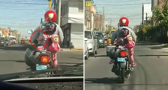 Denuncian que motociclista llevaba a niña de forma insegura en Arequipa