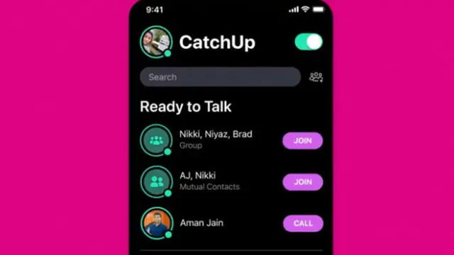 CatchUp permite hacer llamadas de voz en grupo para hasta 8 personas.