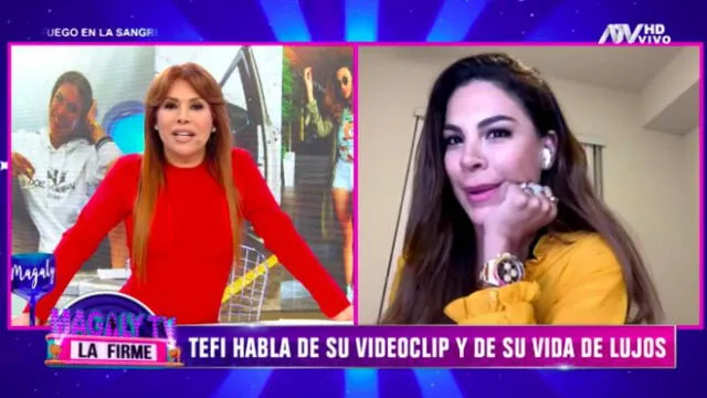 La modelo volvió a las pantallas peruanas y lo hizo para anunciar en Magaly TV, la firme una nueva canción. (Foto: Captura ATV)