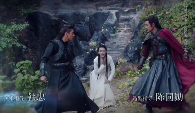 Captura de The wolf con los actores Darren Wang, Xiao Zhan y Li Qin. Foto: Weibo