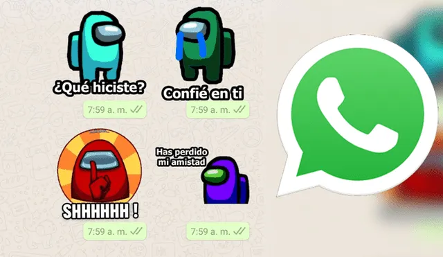 Desliza para ver los stickers de Among Us que ya están disponibles en WhatsApp. Foto: Composición La República.