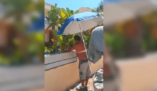 Video viral de Facebook muestra el ingenioso truco que usó un albañil apara librarse del sol mientras trabajaba en la azotea de una casa