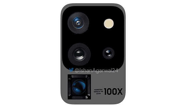 Sistema de cámara del Galaxy S20 Ultra, conformado por cuatro sensores y un flash LED. | Fuente: Ishan Agarwal