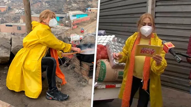 Junto al equipo de América Hoy, la ‘Señito’ acudió al centro poblado de “El Paraíso” para llevarles víveres a los afectados por la pandemia. Foto: composición Difusión