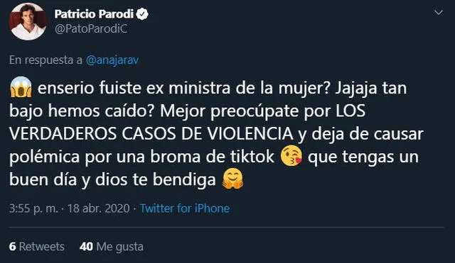 Patricio Parodi responde a exministra Ana Jara.