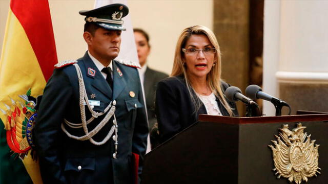 Discurso de la presidenta interina de Bolivia, Jeanine Añez. Foto: difusión