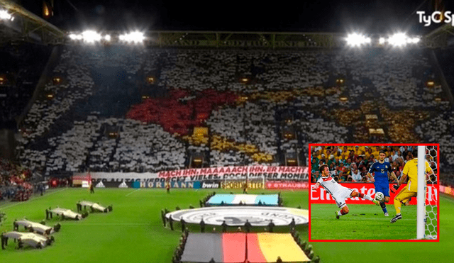 En el partido amistoso entre Argentina y Alemania en el mítico 'Signal Iduna Park', los simpatizantes germanos recibieron a la 'albiceleste' con un mosaico gigante que les hizo recordar la final del Mundial Brasil 2014.