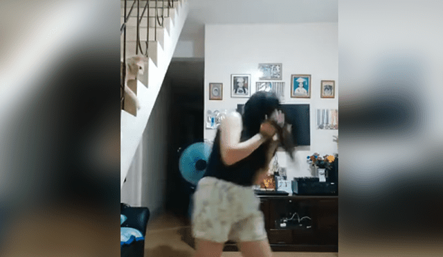 Desliza hacia la izquierda para ver el momento en que aparece el furioso gato. Imágenes del video viral de YouTube.