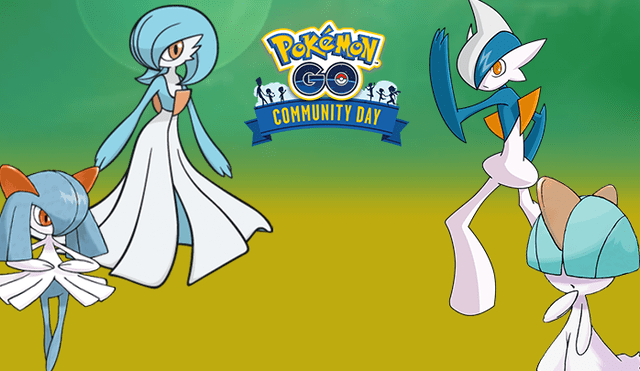Ralts, Kirlia, Gardevoir y Gallade en su aspecto shiny en el Community Day de Pokémon GO.