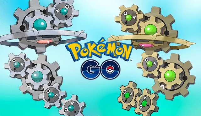 Klink y su familia evolutiva normal y variante shiny en Pokémon GO.
