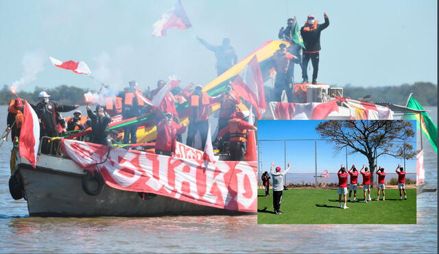 Hinchas de Inter de Porto Alegre surcaron el río para alentar al equipo. Foto: Internacional