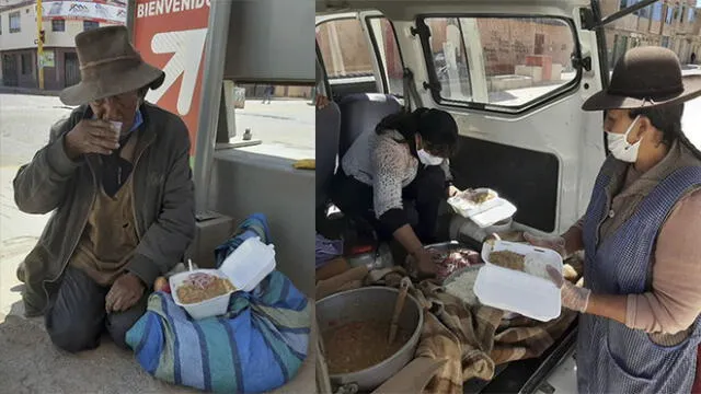 El último sábado, él y su familia llevaron comida a varios indigentes que se encontraban en las calles de Puno.