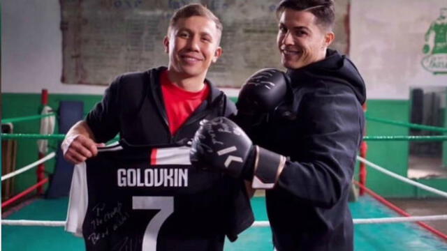 Cristiano Ronaldo y Gennady Golovkin comparten su pasión por el boxeo. Foto: DAZN