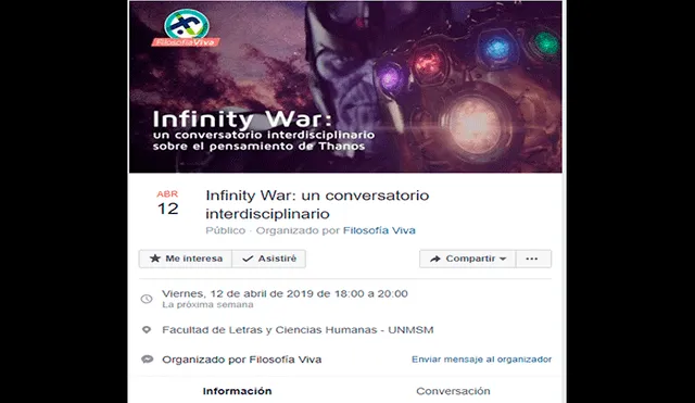 Facebook: UNMSM anuncia conversatorio extraordinario sobre "el pensamiento de Thanos" [FOTOS]