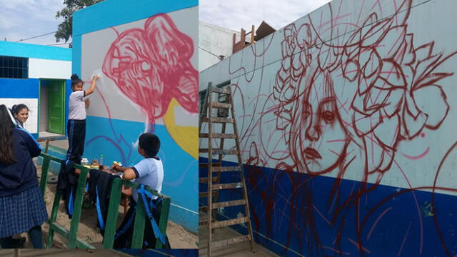 Callao: escolares pintan murales artísticos en paredes de colegio