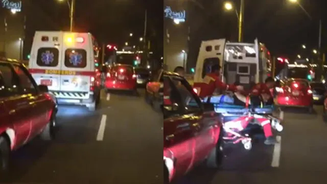 Cercado: Bomberos llevaron a herido por las calles porque autos no daban paso a ambulancia