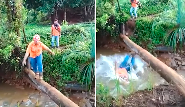 YouTube: hombre cruza río y termina recreando la famosa 'caída de Edgar' [VIDEO]