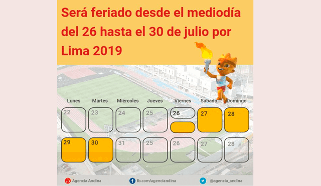 Calendario de feriados por Lima 2019. Fuente: Andina
