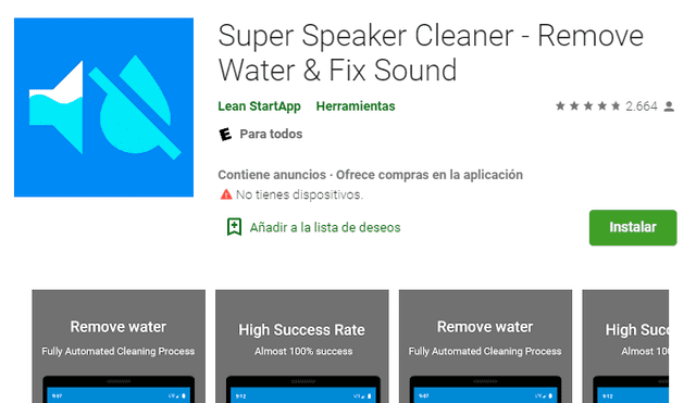Conoce las diferentes aplicaciones para limpiar el agua y el polvo de tu celular y cómo funcionan. Imagen: Play Store.