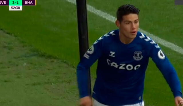James Rodríguez marcó el tercer tanto del Everton. Foto: Captura de ESPN 3