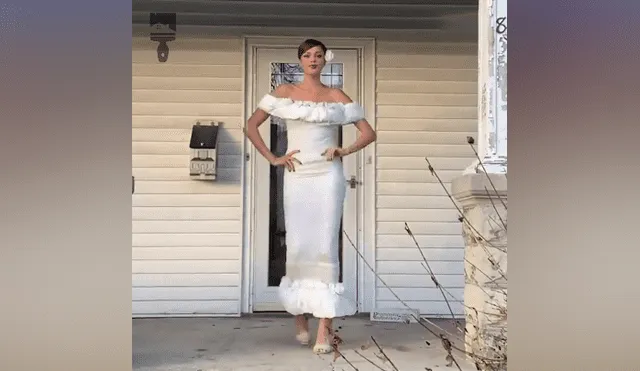 Desliza hacia la izquierda para ver el vestido de novias hecho con pañales del video viral de YouTube.