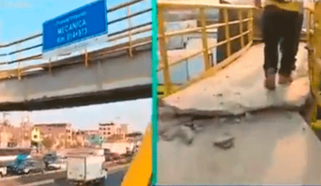 SJM: clausuran puente que fue impactado por tráiler en la Panamericana Sur [VIDEO]
