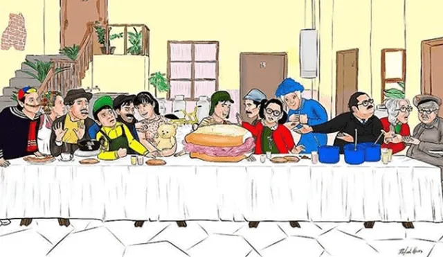 Esta es la imagen viral de Facebook de la última cena de los personajes del Chavo del 8.