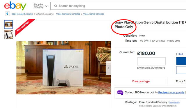 En eBay, muchos estafadores están vendiendo fotografías de PS5 y las promocionan como consolas para engañar a incautos. La tienda afirma que serán castigados. Foto: eBay
