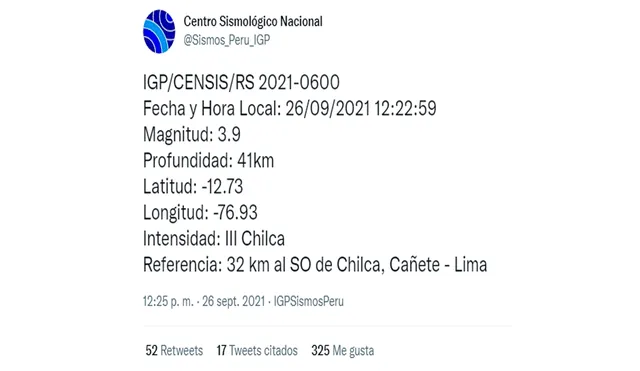 Sismo de 3.9 se sintió en Lima. Foto: IGP