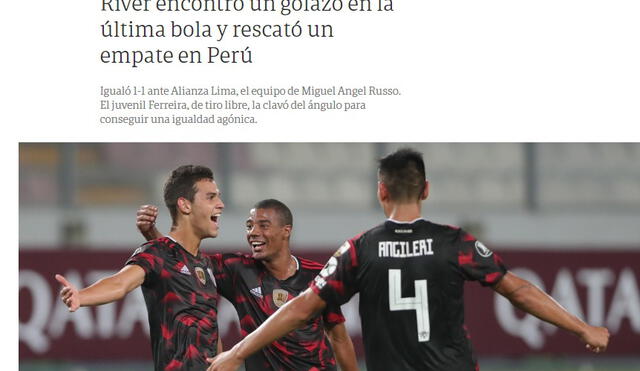 Así reaccionó la prensa argentina tras el agónico empate de River Plate ante Alianza Lima