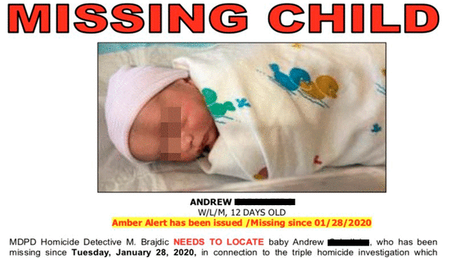 Buscan a bebé desaparecido tras el asesinato de su madre y de otros dos familiares