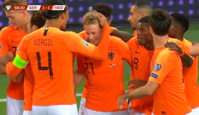 Frenkie De Jong y un autogol de Jonathan Tah pusieron arriba en el resultado a Holanda sobre Alemania en partido correspondiente a las Eliminatorias rumbo a la Euro 2020.