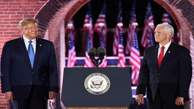 US President Donald Trump and US Vice President Mike Pence attend the third night of the Republican National Convention at Fort McHenry National Monument in Baltimore, Maryland, August 26, 2020. (Photo by SAUL LOEB / AFP)