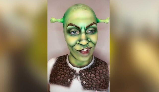 Desliza las imágenes para ver la increíble transformación que tuvo esta joven para ser idéntica al ogro Shrek. Foto: captura de TikTok/Nuria.adraos.makeup