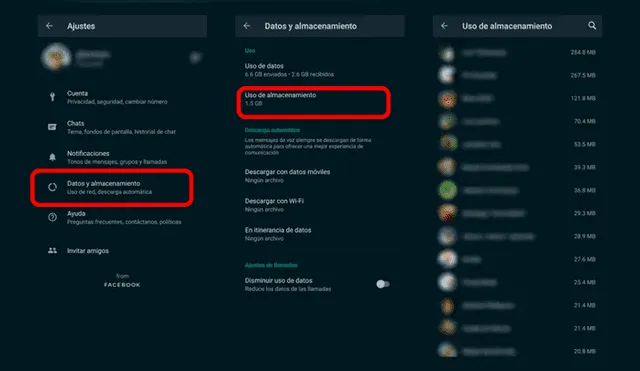 Para hacerlo solo ve a Ajustes de WhatsApp > Datos de almacenamiento > Uso de almacenamiento. Imagen: lanacion.com.ar.