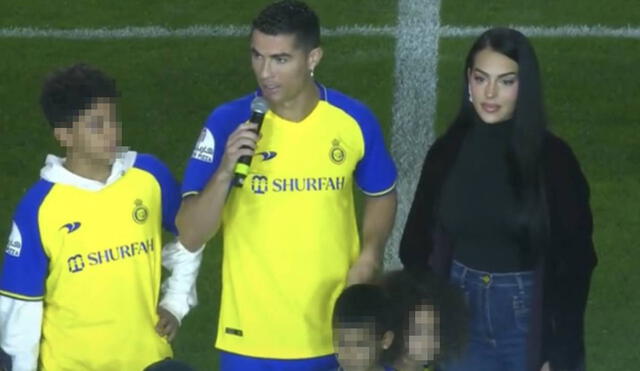 Giorgina Rodríguez acompañó a Cristiano Ronaldo en su presentación. Foto: captura de América TV